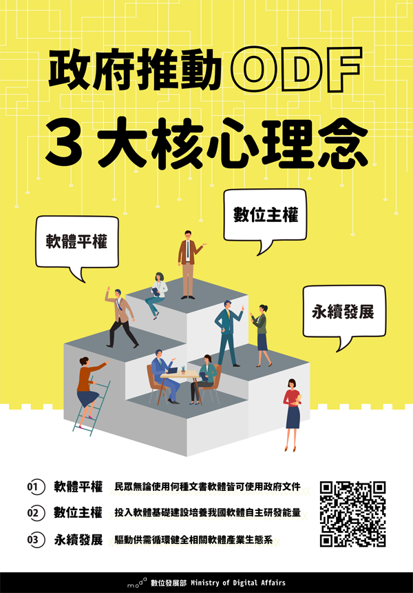 政府推動odf3大核心理念：軟體平權、數位主權、永續發展。