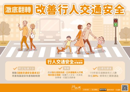 通過「行人交通安全政策綱領」報告 ，宣示政府改善道安決心 邁向零死亡政策願景