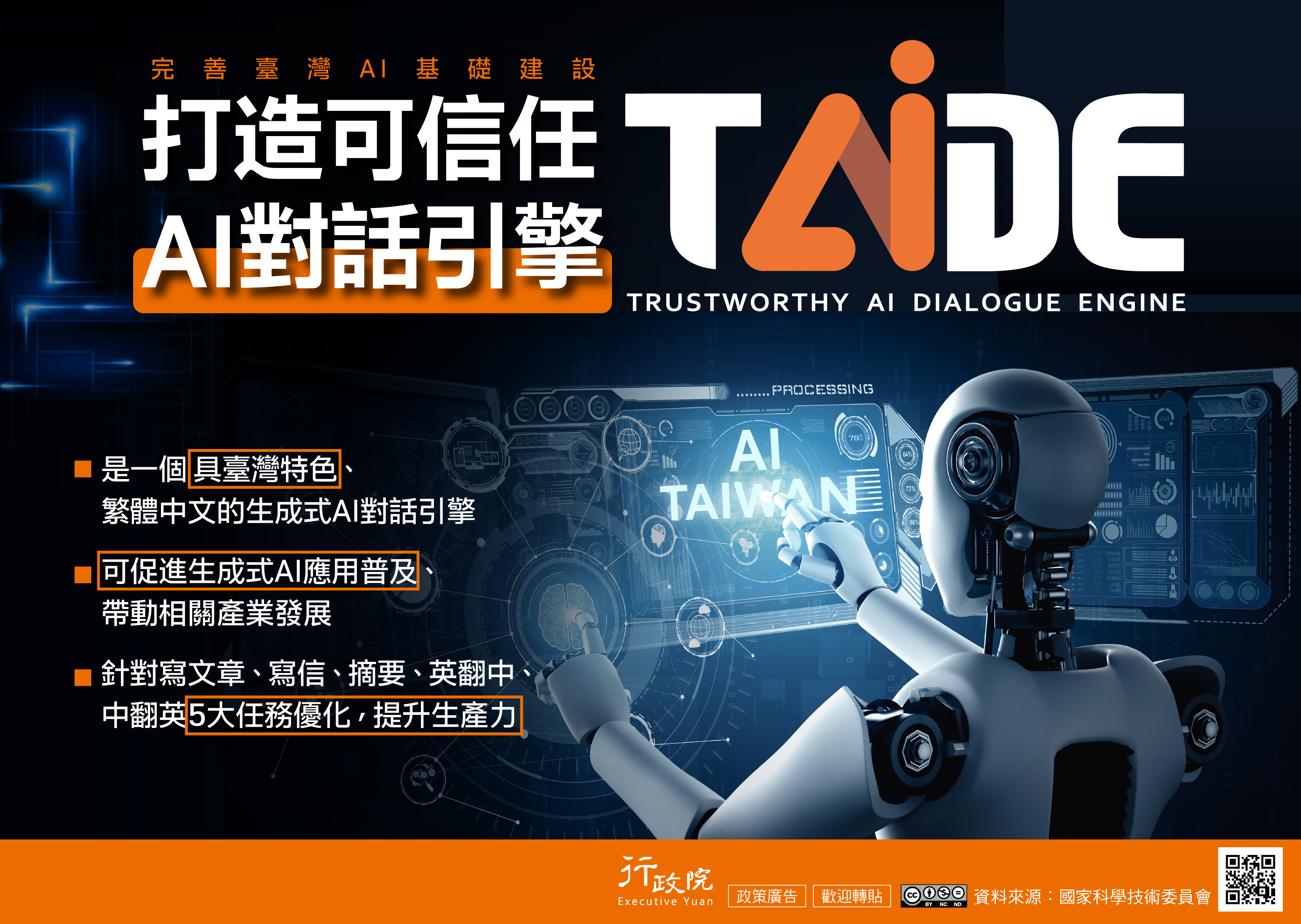推動臺灣可信任生成式AI發展計畫臺版生成式AI對話引擎TAIDE研發