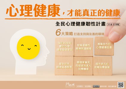 推動「全民心理健康韌性計畫」 建構更完善普及的心理健康支持體系
