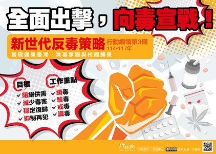 「新世代反毒策略行動綱領」第3期—實現健康臺灣，落實無毒家園