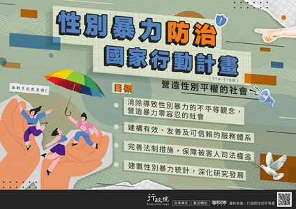 積極推動「性別暴力防治國家行動計畫（114-116年）」 營造暴力零容忍社會環境